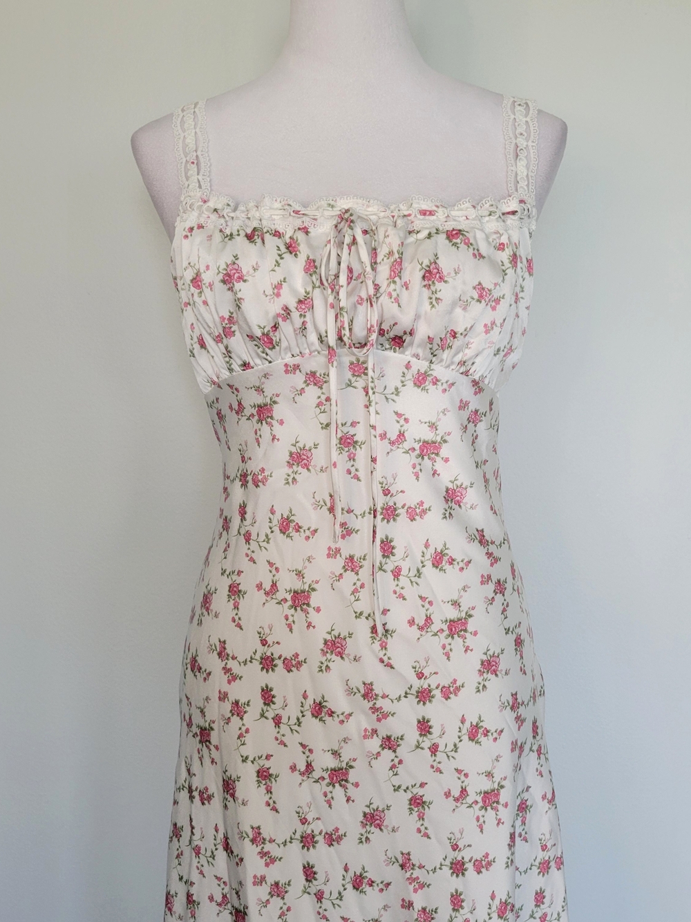 ALTAR'D STATE Kya Floral Lace-Trim Milkmaid Slip Maxi Dress Ivory Rose Sz Large - Picture 3 of 16